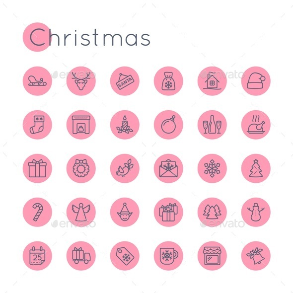 Vector Round Christmas Icons - Seasonal Icons
