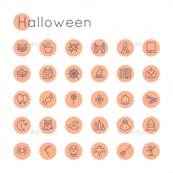 Vector Round Halloween Icons - Seasonal Icons