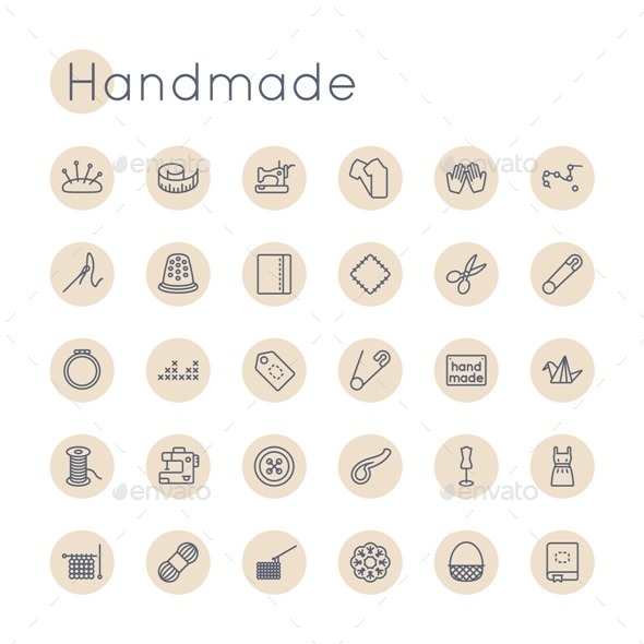 Vector Round Handmade Icons - Man-made objects Objects