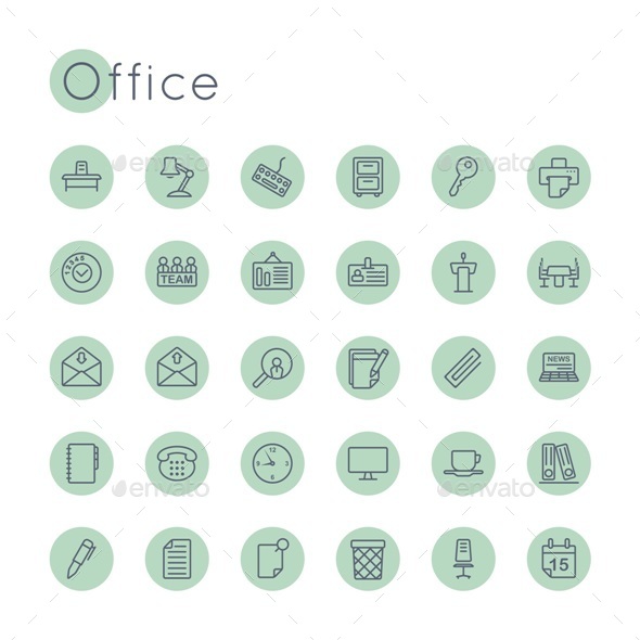 Vector Round Office Icons - Business Icons