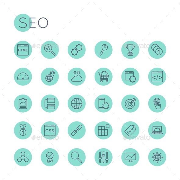 Vector Round SEO Icons - Technology Icons