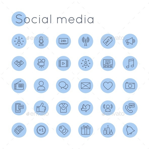 Vector Round Social Media Icons - Media Icons