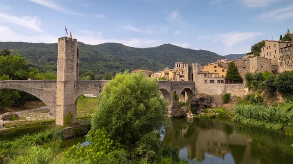 The Bridge and River Fluvia at Besalu Girona Catalonia Spain alt