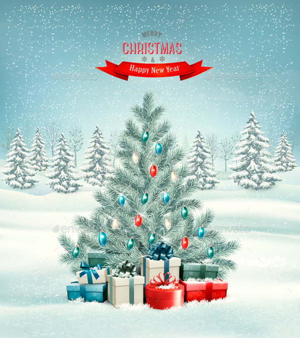 Holiday Christmas Background With Gift Boxes - Christmas Seasons/Holidays