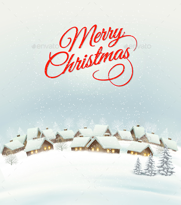 Holiday Christmas Background With A Village - Christmas Seasons/Holidays