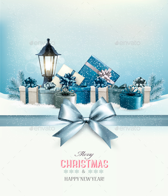 Merry Christmas Card With A Ribbon And Gift Boxes - New Year Seasons/Holidays