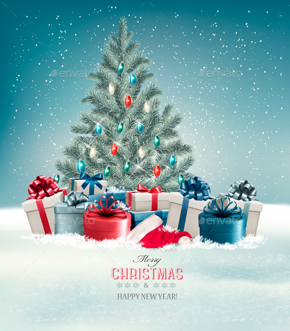 Holiday Christmas Background With Presents - New Year Seasons/Holidays