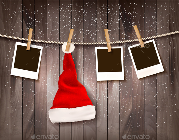 Holiday Background With A Santa Hat And Photos - Christmas Seasons/Holidays
