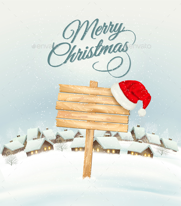 Winter Christmas Landscape With A Wooden Ornate - Christmas Seasons/Holidays