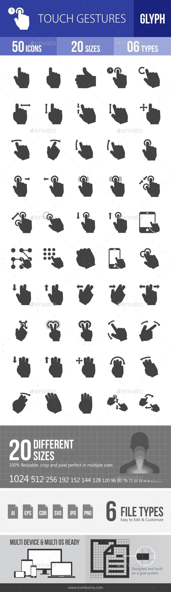 Touch Gestures Glyph Icons - Icons