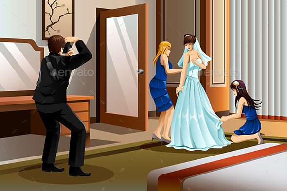 Photographer Taking Picture of a Bride - Weddings Seasons/Holidays