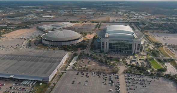 Aerial View Of The Astrodome And Reliant Stadium In Houston Texas Stock Footage