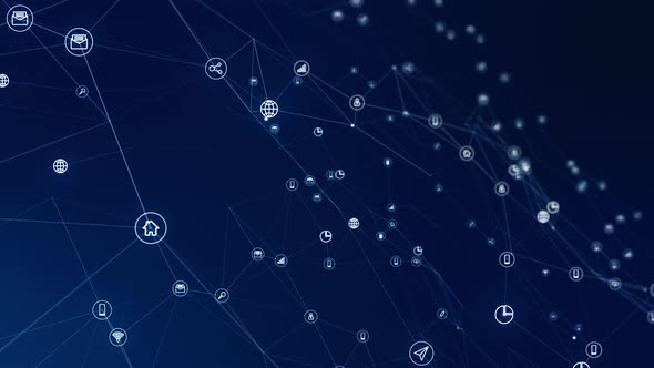 Blue technology icon network connection abstract background concept seamless loop video