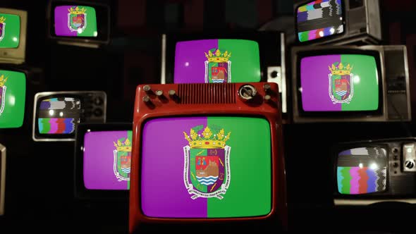 Flag of Malaga, Spain, and Retro TVs. alt