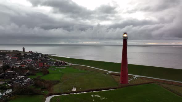 Lighthouse Tower Lange Jaap in Den Helder Drone Aerial Footage 5K Along the Sea Near the Island of alt