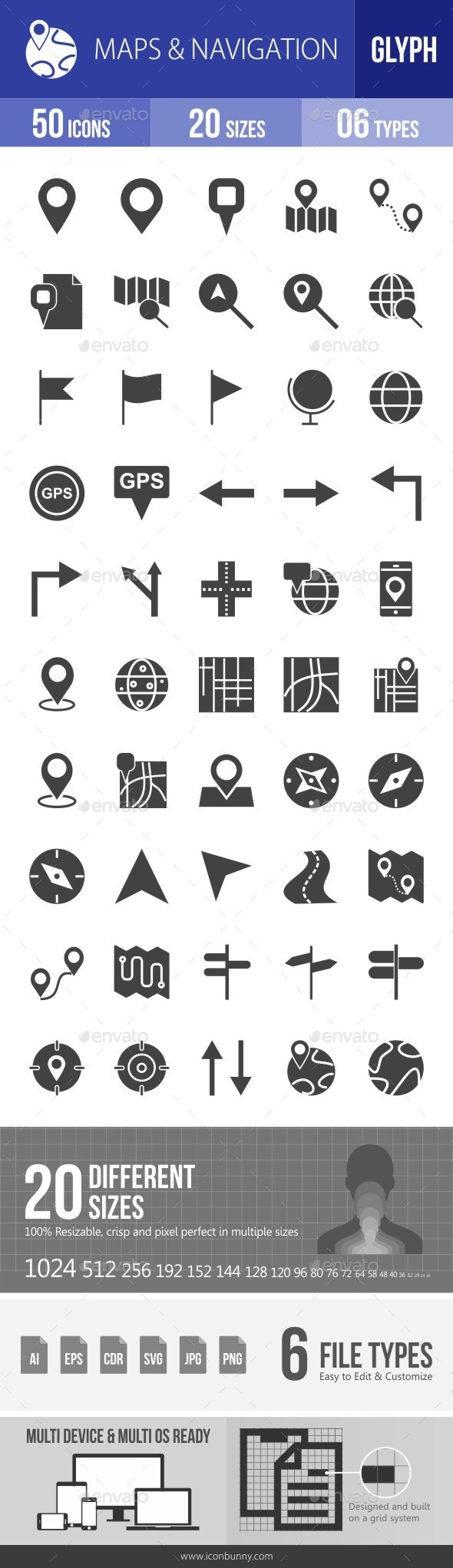 Maps & Navigation Glyph Icons - Icons