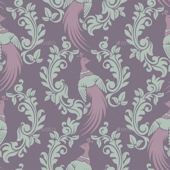 Damask Pattern Peacock - Patterns Decorative