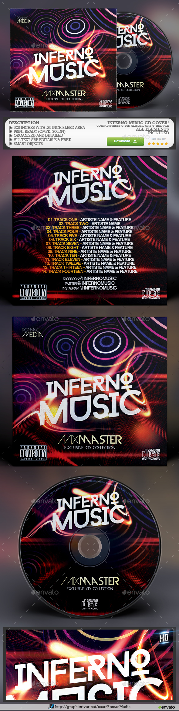 Inferno Music CD Cover - CD & DVD Artwork Print Templates