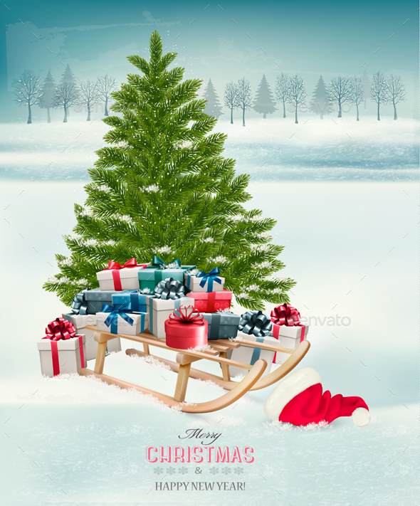 Holiday Christmas Background With Presents - Christmas Seasons/Holidays