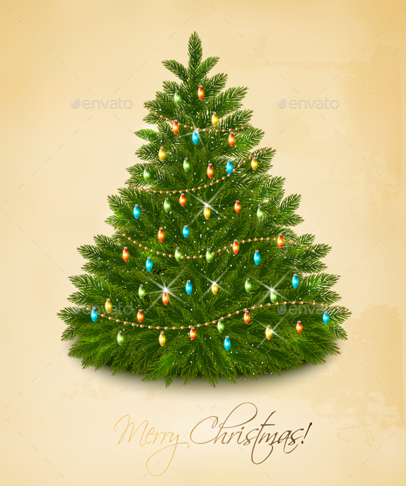 Merry Christmas Tree with Garland - Christmas Seasons/Holidays