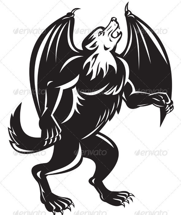 Kludde Black Wolf Dog With Bat Wings - Animals Characters