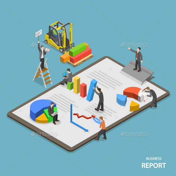 Business Report Isometric Flat Vector Concept - Concepts Business