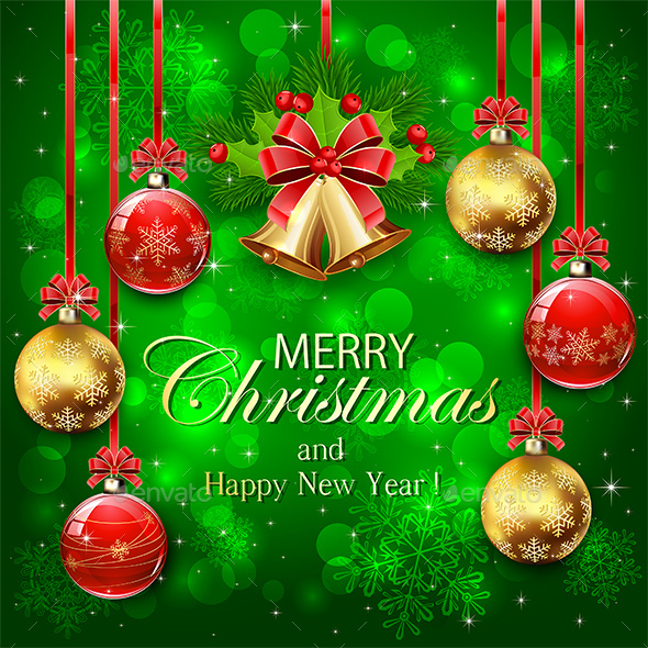 Green Background with Christmas Decorations - Christmas Seasons/Holidays