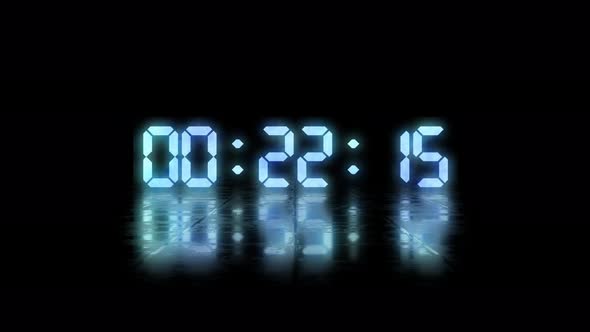 Countdown Timer with Digital Numbers on Black Background