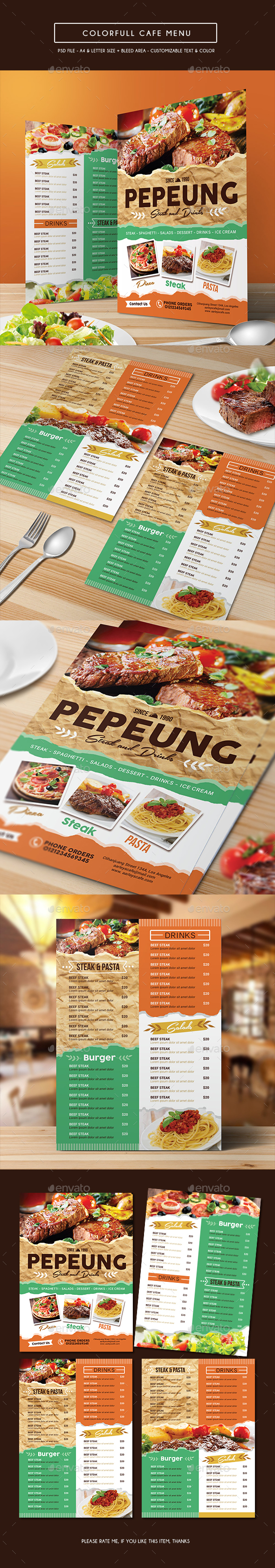 Colorfull Cafe Menu - Food Menus Print Templates
