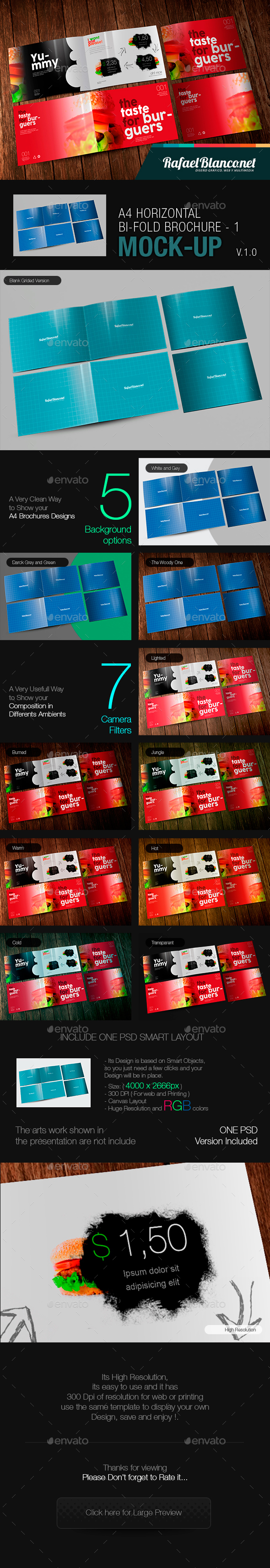 A4 Horizontal Bi-Fold Brochure Mock-Up - Miscellaneous Displays