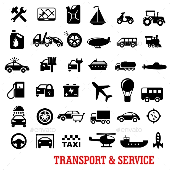 Transportation And Car Service Flat Icons - Objects Icons