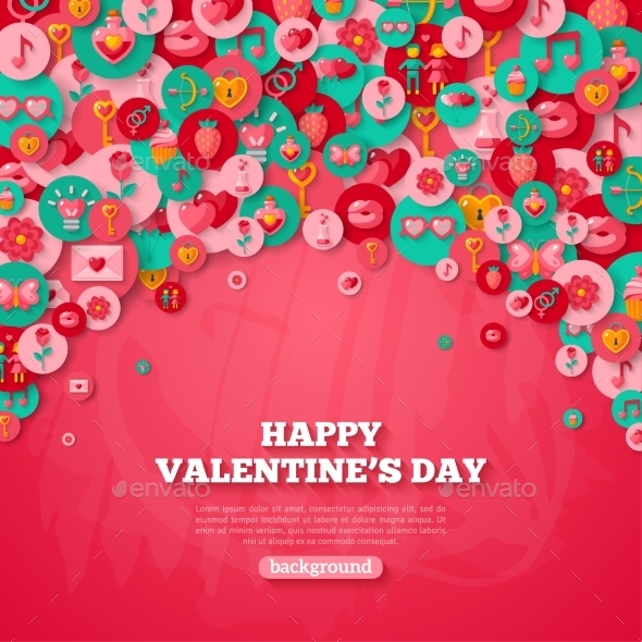 Valentine's Day Background With Circle Flat Icons. - Valentines Seasons/Holidays