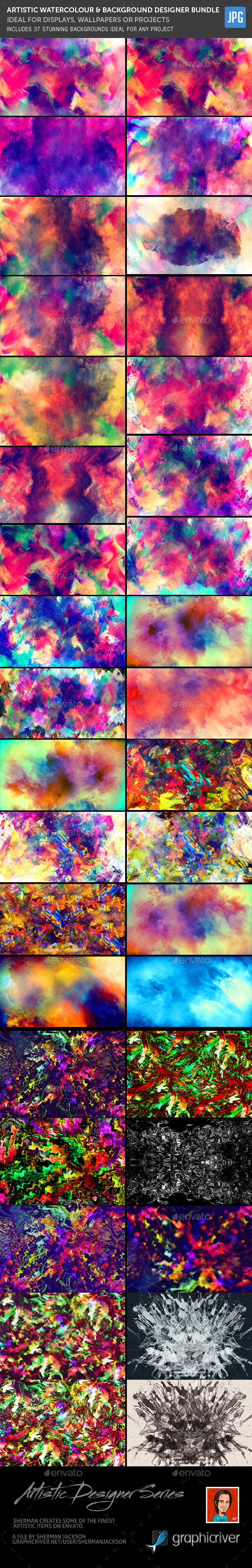 Artistic Watercolour & Background Designer Bundle - Backgrounds Graphics