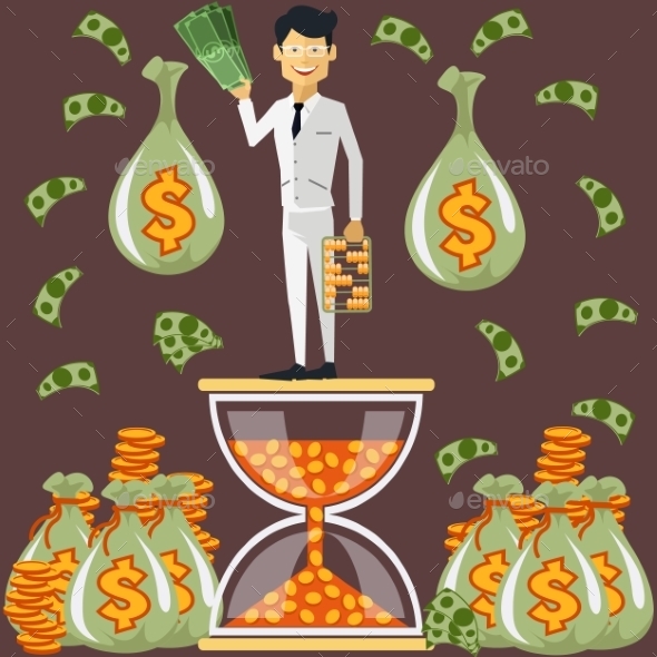 Businessman Standing On The Hourglass - Concepts Business
