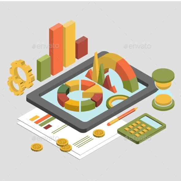 Flat 3d Isometric Business , Chart Graphic Vector - Business Conceptual