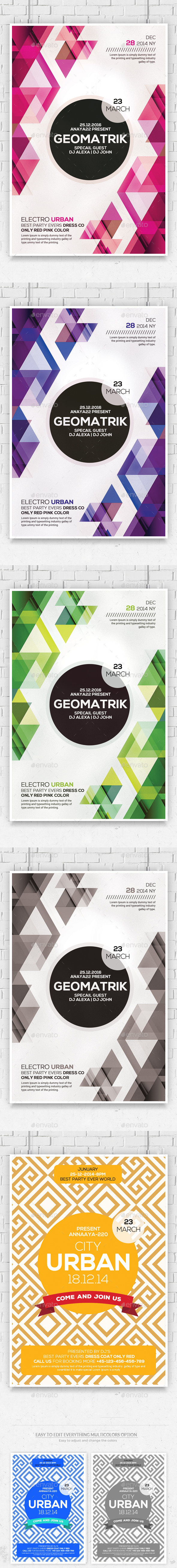 Minimal Geometric Flyers Bundle - Clubs & Parties Events