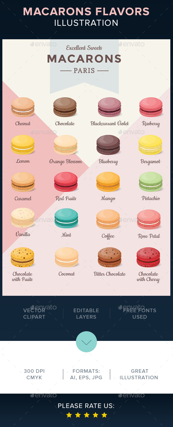 Macarons Flavors Illustration - Illustrations Graphics