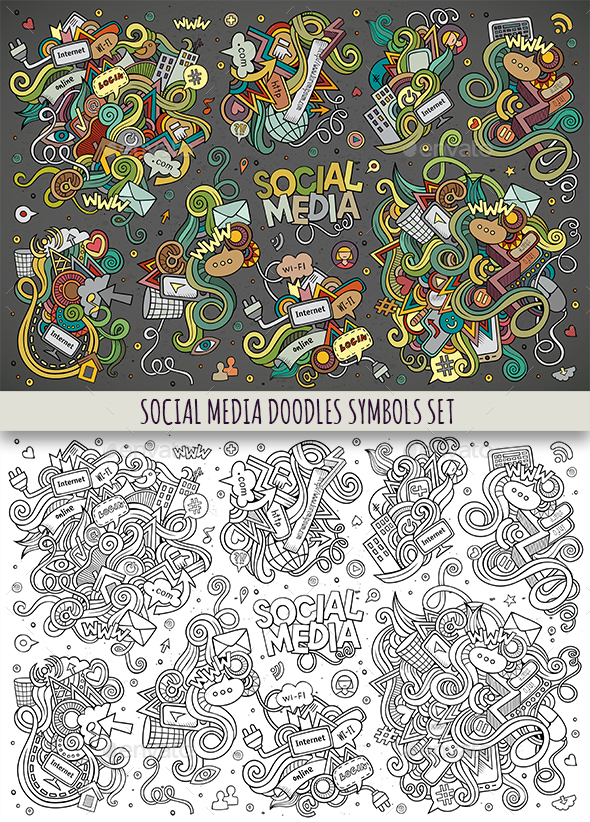 Social Doodles Objects Set - Media Technology