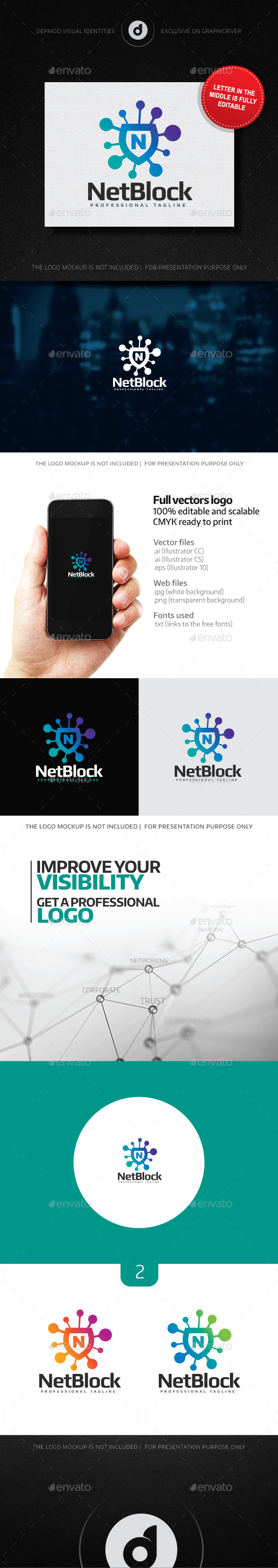 Net Block Logo (editable letter) - Letters Logo Templates