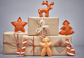 Gift boxes handcraft stack, gingerbread. Christmas - PhotoDune Item for Sale