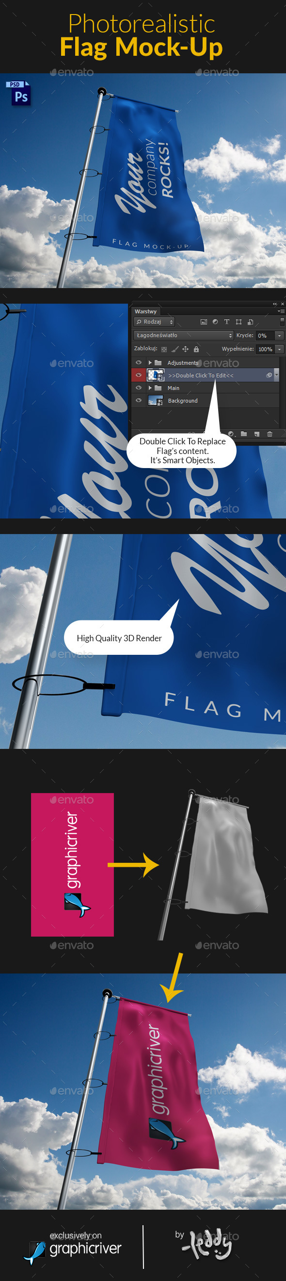 Photorealistic Flag MockUp - Signage Print