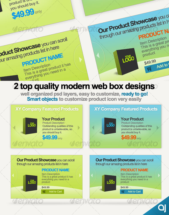 2 Style web boxes for product showcase display - Web Elements