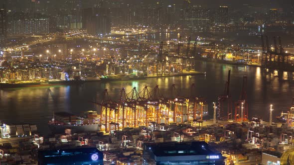 Container Terminals in Hong Kong at Night  alt