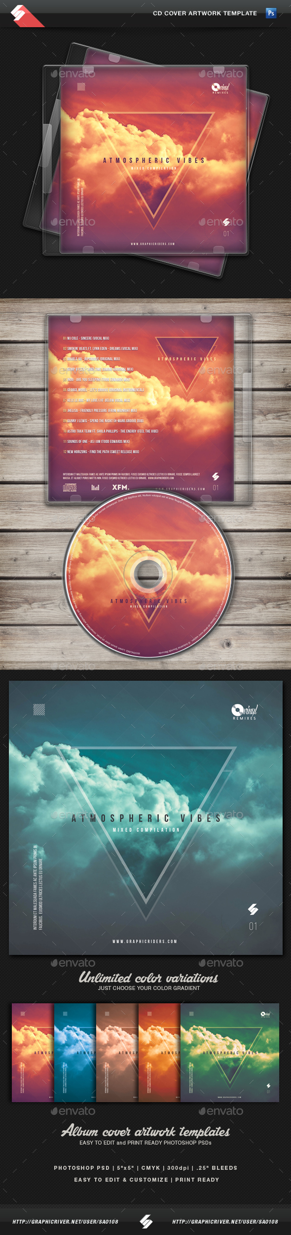 Atmospheric Vibes - CD Cover Artwork Template - CD & DVD Artwork Print Templates