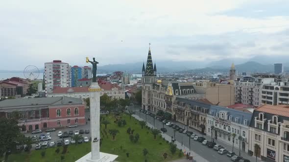 Famous Statue of Medea With Golden Fleece Rising Above Square of Europe, Georgia alt