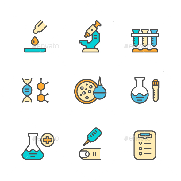 Set Color Line Icons of Medical Analysis - Man-made objects Objects