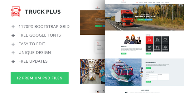 Truck Plus - Transportation and Logistics PSD Template - Business Corporate