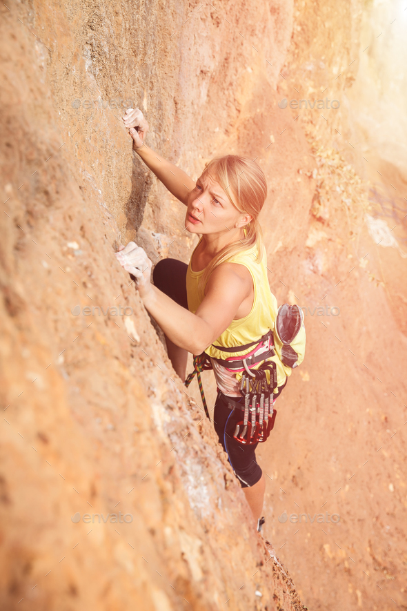 Female rock climber on the wall Stock Photo by lenina11only PhotoDune