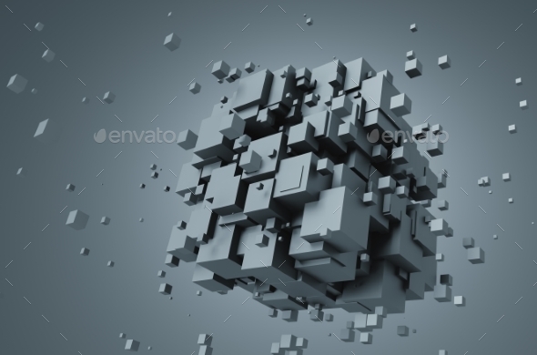 Abstract 3D Rendering Of Chaotic Cubes. - Abstract Backgrounds