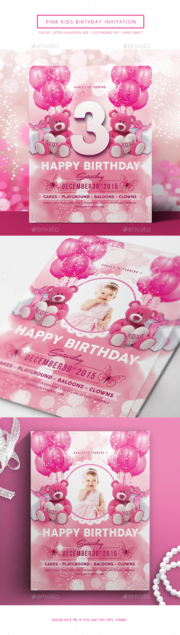 Pink Kids Birthday Invitation - Birthday Greeting Cards